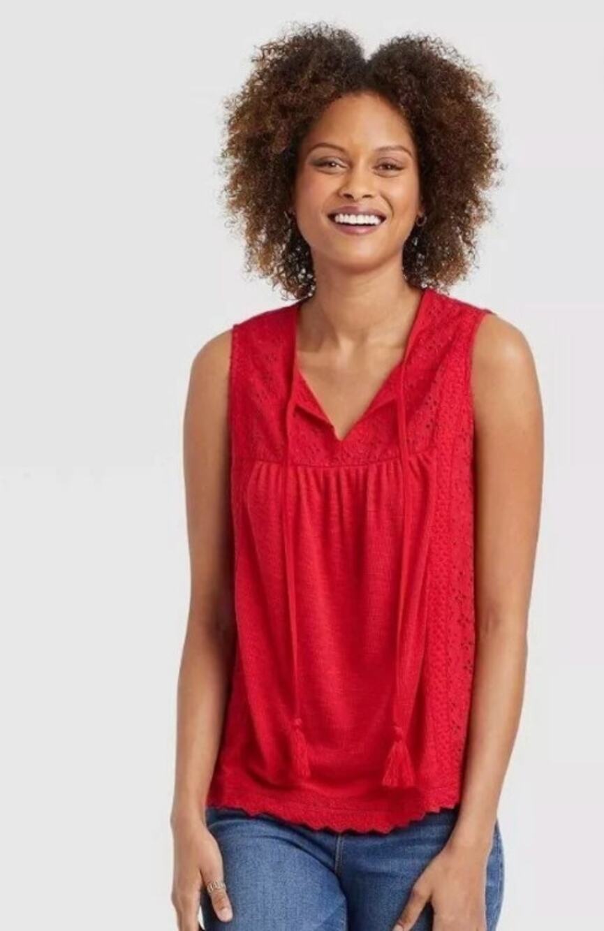 Knox Rose Red Eyelet Blouse Boho Cottagecore Peasant Top 4x NWT